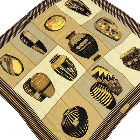 Auth FENDI Beige Brown Multi Scarf - Picture 1 of 6